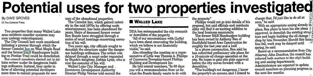 Mr. Bs Camelot Inn (Maple Lanes, Shadow Fax, Olde World Market) - 1999 Article On Demo (newer photo)